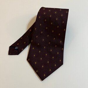 Paul Fredrick 100% Silk Tie Geometric Burgundy Handmade in USA 55"
